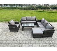 Fimous 8 Seater Wicker PE Rattan Sofa Set Outdoor Patio Garden Furniture Set with Reclining Chairs Coffee Table Big Footstool