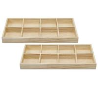 8 Section Wooden Trays - 14" × 7" Rectangular Organizers with 8 Compartments for Crafts, Drawer Tidying, Snacks, and Display | 2 Pack