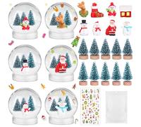 8 Set Christmas DIY Snow Globe Kit, Including 8 Clear Globe, 16 Mini Xmas Trees, 8 Christmas Snowman Ornaments, 1 Xmas Sticker with Artificial Snow, Display for Crafts Winter Home Decoration