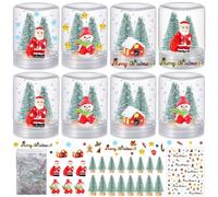 8 Set Christmas Plastic Snow Globes Kit Includes 8 Clear Snow Globe, 16 Mini Xmas Trees, 3 Snowman, 3 Santa Claus, 2 House, 1 Christmas Sticker with Artificial Snow for DIY Crafts Home Winter Decor