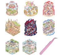 8 Set Large Size 3D House Stickers Collection Book Fun DIY Sticker Scene for Kids Make Your Own Mini Birthday Party Church Wedding Therapy for Adult for Relief Stress Pass The Time