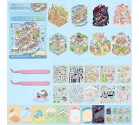 8 Set Large Size DIY 3D House Stickers,Reusable Cartoon 3D DIY Sticker Scenes Make Your Own Miniature Room Fairy Tale Party Gothic Style for Kids Adult Therapy Relief Stress Pass The Time