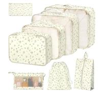 8 Set Packing Cubes for Suitcases, Packing Cube with Shoe, Cosmetics, Clothing, and Accessories Bags for Travel Luggage Organizer Women Men(Grey Flowers)