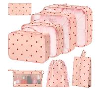 8 Set Packing Cubes for Suitcases,Packing Cube with Shoe, Cosmetics, Clothing, and Accessories Bags Packing Cubes for Travel Luggage Organizer Women Men(Pink Small Strawberry)