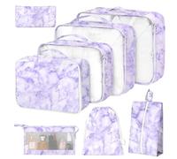 8 Set Packing Cubes for Suitcases,Packing Cubes with Shoe Bag, Cosmetics Bag, Clothing Bag, Accessories Bags Packing Cubes for Travel Luggage Organizer Women Men(Purple Marble)