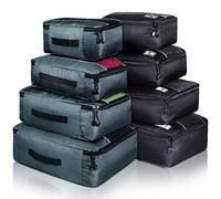 8 Set Packing Cubes, Travel Luggage Bags Organizers Mixed Color Set (Black Grey)