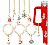 8 Set Tumbler Charms Christmas Themed Cup Charms Accessories Wreath Bells Santa Christmas Tree Candy Bar Handle Charm for Mugs Cup Compatible with 20 30 40 oz Tumblers