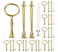 8 Sets 15’’ 3-Tier Cake Tray Stand Handle, Multi-Tier Metal Dessert Fruit Center Rod Heavy Duty Hardware Holder for Wedding Party Birthday Cupcake Platter Stand Fittings - Gold Oval