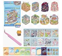 8 Sets 3D Scene Sticker Fairy Tale Island,DIY Miniature House Scene Stickers with Tweezers Make Your Own Warm Home Coil Collection Book for Adults Girls Relief Stress,Party Favors Birthday Gift