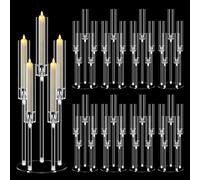 8 Sets 5 Arm Acrylic Candelabra Centerpieces, MSDADA 68 cm Tall Clear Candle Holder, Christmas Centerpieces for Tables, Candlesticks Holder for Wedding Fireplace Party Decor Fit 0.82'' LED Candle