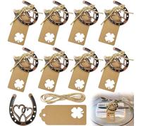 8 Sets Decorative Cast Iron Horseshoe, Horseshoe Hearts with 9.5*4.5cm Cardboard Card and 240*0.2cm String, Heart Lucky Horseshoe Decorations, Horseshoe Cutout for Wedding Anniversary Door Wall Decor