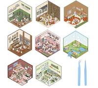 8 Sets DIY 3D House Stickers, Cute DIY 3D Sticker Scene Stickers, Fun DIY Stickers Scene Make Your Own Bookstore, Restaurant, Supermarket, Flower Shop & Coffee Shop