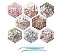 8 Sets DIY 3D House Stickers - Sticker Therapy Kit for Adults, Create Your Own Coffee Shop, Restaurant, Bookstore, Supermarket Scenes - Fun Stacking DIY Sticker Decorations