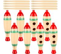 8 Sets Guiro Instrument Wood Fish Shaped with Scraper Colorful Latin Musical Percussion with Sticks Music Early Learning