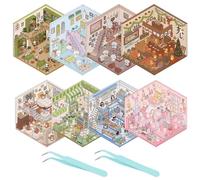 8 Sets Sticker Therapy, Sticker Scene for Adults and Kids, Cute Cartoon Scenery Sticker Therapy Store and Home, House Stickers for Girls (D+E)