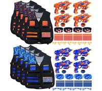 8 Sets Tactical Vest Kit for Nerf Party Supplies Favor, with 8 Toys Foam Dart Guns, 160 Soft-Tip Darts, 8 Protective Goggles & Masks, Wristbands - for Boys Birthday Parties, Outdoor Games