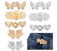 8 Sets Waist Tightener for Pants Women Butterfly Buttons Pins for Loose Jeans Reusable Waist Cincher Clip Adjustable Detachable Pants Clips for Clothing Skirts Dresses No Sewing Decoration