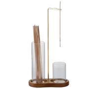 8 Shaped Incense Holder, Upside Down Incense Burner with Removable Glass Ash Catcher, Retro Brown Wooden Joss Stick Holder Decoration for Living Room, Meditation Corner, Bedroom & Office