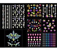 8 Sheet Eye Body Face Gems & Jewels, Stick-On Rhinestone Stickers, Self-Adhesive DIY Makeup Gems for Festival, Rave, Party & Nail Art Decorations, Halloween & Christmas Party