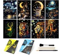8 Sheet Glow in the Dark Scratch Art Set for Adults & Teens, Animal Castle