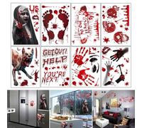 8-Sheet Halloween Window Wall Floor Clings - Scary Blood Handprint Creature Designs, Electrostatic Stickers for Car Party Home, Spooky Halloween Atmosphere Decor