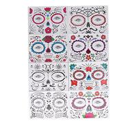 8 Sheet Temporary Face Makeup Tattoo Sticker Water Transfer Set Decoration the Dead Stickers Skull Floral Black Skeleton Spider Web Red Rose for Men Women Adult Kid
