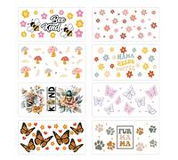 8 Sheet Waterproof Sticker Fit 16Oz Glasswares Flower Butterfly PVC DTF Transfer Labels for Personalizing Drinkware DTF Transfer Sticker for Glass Cups