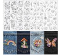 8 Sheets 210 Pcs Water Soluble Embroidery Stabilizer, Stick & Stitch Embroidery Paper with Pre-Printed Floral, Flowering Shrubs & Leaves Patterns, DIY Transfer Stencils for Hand Sewing
