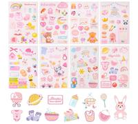 8 Sheets Baby Girl Scrapbook Stickers, Adorable Newborn Toddler Stickers Pregnancy Planner Decors Baby Shower Decal for Scrapbooking Planning Book Paper Supplies