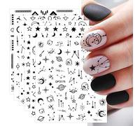 8 Sheets Black Star Moon Nail Art Stickers Decals Self-Adhesive Metallic Ramadan Zodiac Design Manicure Tips Nail Decoration for Women Girls
