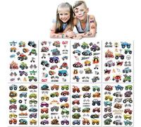8 Sheets Cartoon Off-Road Truck Kids' Temporary Tattoos Boys' Racing Checkered Flag Trophy Flame Stickers