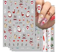 8 Sheets Christmas Nail Art Stickers,3D Christmas Nail Decals Self-Adhesive with Santa Claus Snowflake Elk Deer Snowman Xmas Tree Design, Manicure Decal Christmas Nail Art DIY Decor Supplies for Women