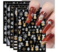 8 Sheets Christmas Nail Art Stickers Decals Self-Adhesive Gold Bling Glitter Reindeer Line Snowflake Nail Supplies Nail Art Design Decoration Accessories