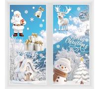 8 Sheets Christmas Window Stickers - Double-Sided Window Cling Decal Stereo Static Sticker with Santa Claus, Reindeer, Snowflakes for Window Decoration
