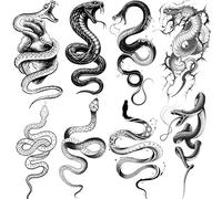 8 Sheets Cobra Snake Temporary Tattoos For Women Men Adults, Half Arm Sleeve Fake Tattoo Stickers Serpent, 3D Waterproof Halloween Black Realistic Snake Tattoos For Legs Forearm Back Neck Sets