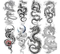 8 Sheets Dragon Temporary Tattoos For Men Women Adults, Black Realistic Dragon Tattoo Sticker Half Arm Sleeve, Waterproof Tribal Totem Fake Tattoos Halloween