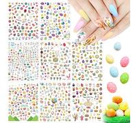 8 Sheets Easter Nail Art Decals, Kalolary Bunny 3D Nail Glitter Self-Adhesive Stickers Easter Eggs Rabbits Chick for Women Girls Kids DIY Nail Design Manicure