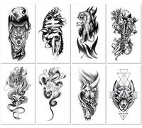 8 Sheets European And American Style Temporary Tattoo Stickers With Geometric Animal Patterns Such As Lions Wolves And Foxes