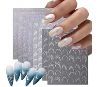 8 Sheets French Line Nail Art Stickers 3D Self-Adhesive Exquisite Gold and Silver White Metallic Designs Nail Decals Irregular French Line Nail Supplies for Women and Girls DIY Nail Art Decoration