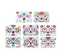 8 Sheets Glow in Dark Face Tattoos for Halloween Season Party | Paper Decals, Skin-friendly Adhesive, Easy Application, Bright Colours, Neon Glow, Chic Patterns for Friends