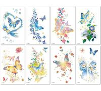 8 Sheets Gold Foil Butterfly Temporary Tattoo Realistic Tattoo Dreamy Floral Arm Tattoo Sticker Waterproof And Sweatproof.