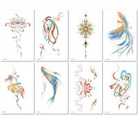 8 Sheets Gold Foil Retro Chinese Style Back Tattoo Sticker Temporary Gold Foil Tattoo Sticker Waterproof And Sweatproof.