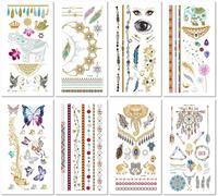 8 Sheets Gold Foil Temporary Tattoo Stickers For Parties And Gatherings