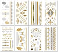 8 Sheets Gold Foil Temporary Tattoo Stickers For Parties And Gatherings