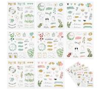 8 Sheets Gold-Green Wedding Scrapbooking Stickers - Self-Adhesive Waterproof Bridal Embellishments for Planning and Romantic Scrapbook