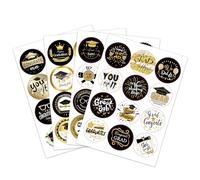 8 Sheets Graduation Decorations Stickers Black Gold Round Self Adhesive Paper Labels Congrats Grad Stickers for Graduation Gifts Cupcake Decorations Envelopes Sealing, Diameter 1.5inch