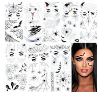 8 Sheets Halloween Eye Makeup Temporary Tattoos Spider Web Skull Bat Designs for Eyes Face Eyeliner Shadow Decals for Adults (Men and Women)