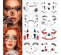 8 Sheets Halloween Eyeshadow Face Eye Makeup Tattoo Stickers Spider Web Horror Temporary Tattoos for Halloween Carnival Party Decoration