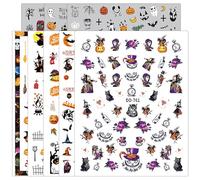 8 Sheets Halloween Nail Stickers, Self-Adhesive Nail Art Decals with Ghost, Pumpkin, Bat, Skull & Spider Web Designs, DIY Nail Decoration for Party & Cosplay