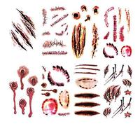 8 Sheets Halloween Tattoos by Yesallwas, Wound Tattoos, Zombie Tattoos, Fake Blood Tattoos, Wampire Bite Tattoo, Realistic Fake Bloody Wound Stitch Scar Horror Waterproof Temporary Tattoo Sticker (A)